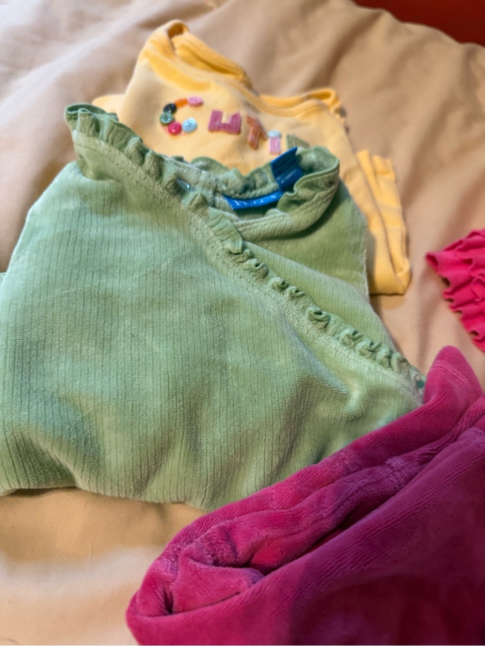 Lot of girls 12m Girls tops shirts and shorts Bright Pink Velour Joggers gap - Picture 5 of 7